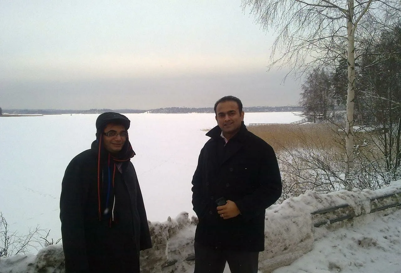 Vishal Gondal (L) and Samir Bangara in Finland for a business meeting with Nokia in January , 2010.  