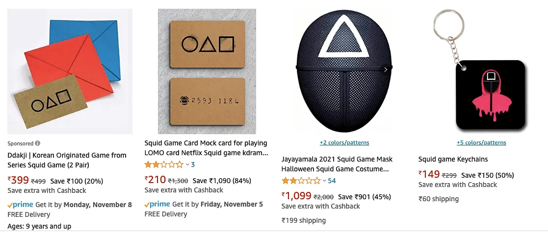 Squid Game merchandise on Amazon India  