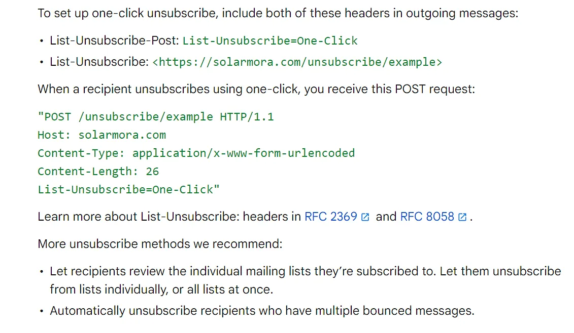 Google's steps for one-click unsubscribe  