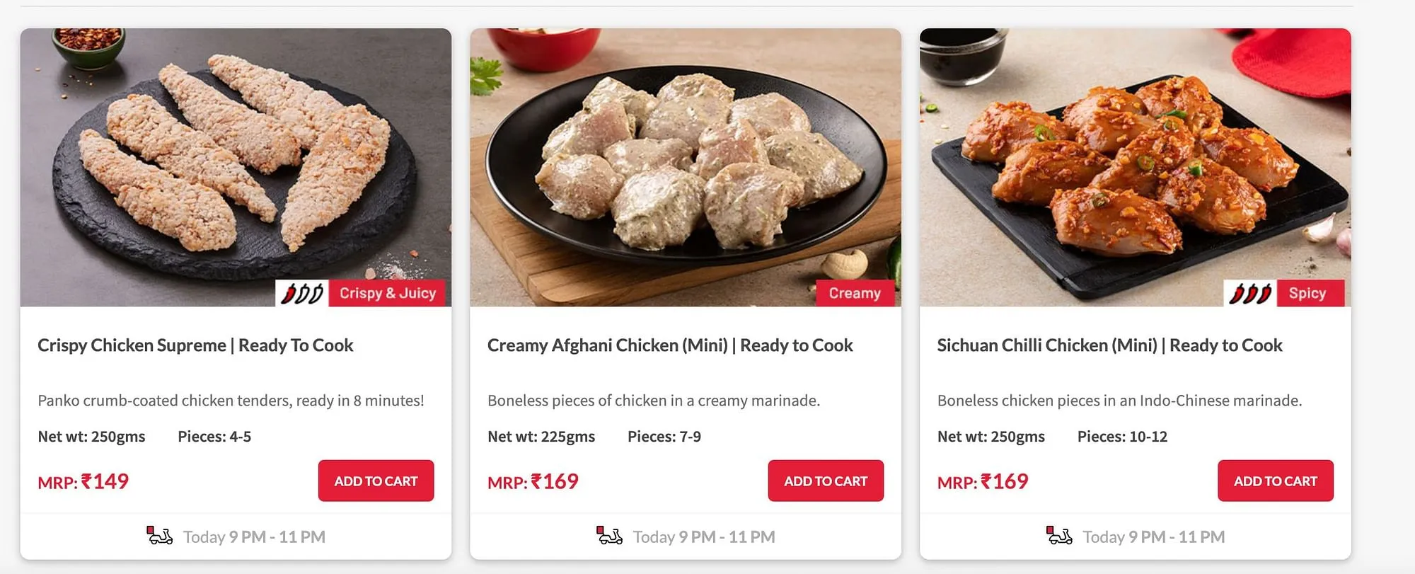 Screenshot of Licious ready to cook products  