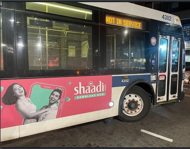 Shaadi.com's ad placement on the bus in New York City   