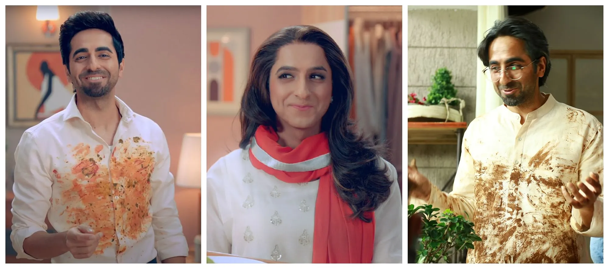 The three characters played by Ayushmann Khurrana in Tide's new ad  