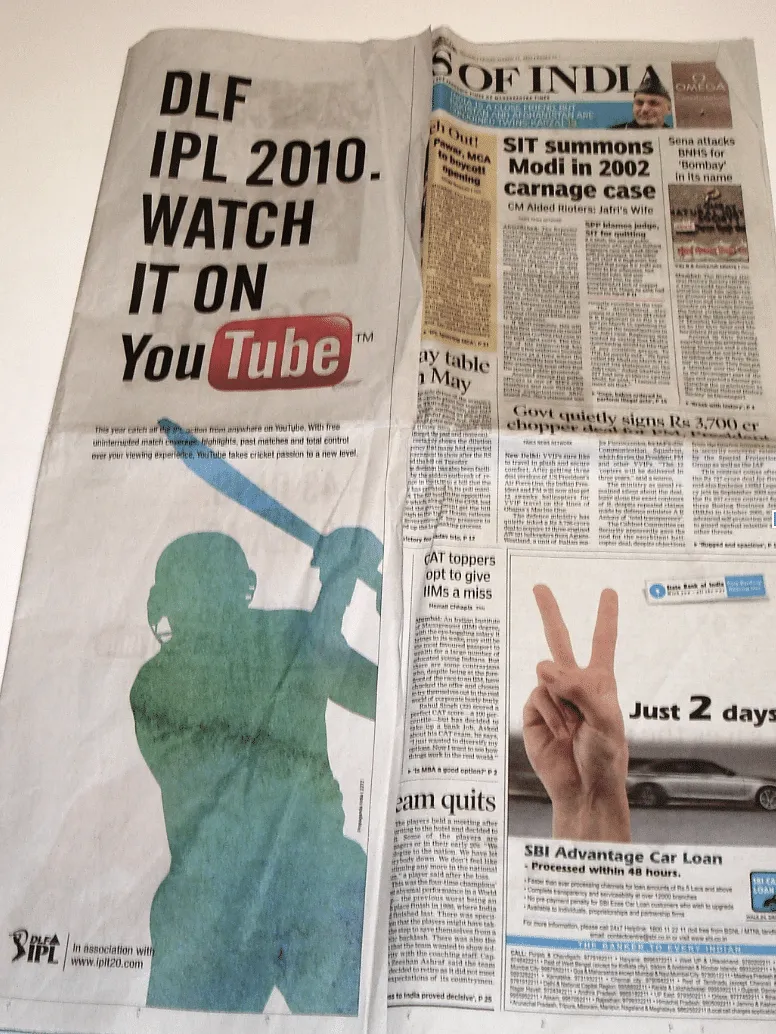 IPL ad on Times of India  