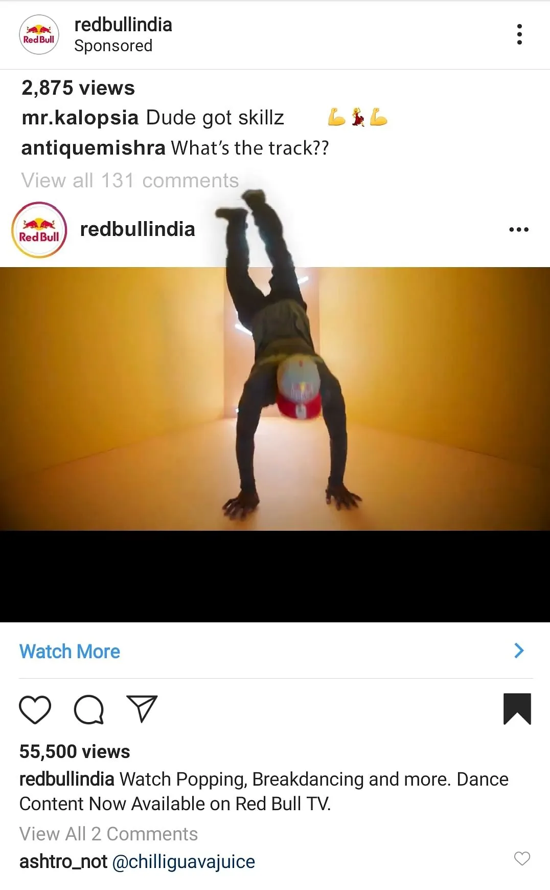 An ad for Red Bull that appears to spill over the feed  