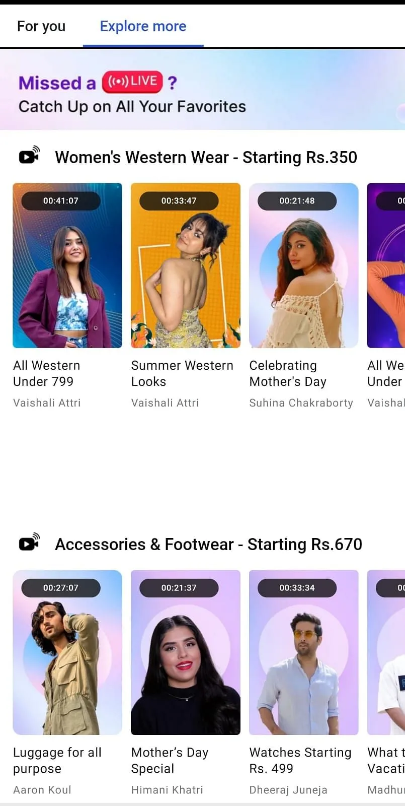 Live streams that can be viewed on the Flipkart app  