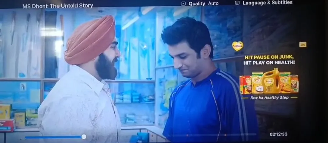 Saffola's ad on Disney+ Hotstar  