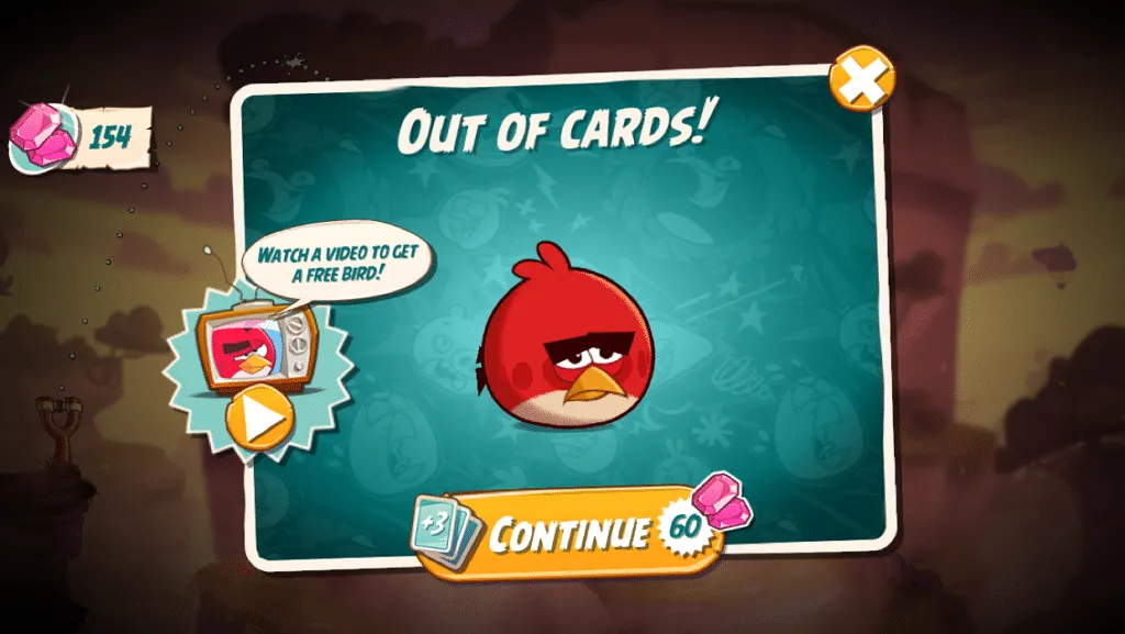 Angry Bird in-game reward ad  