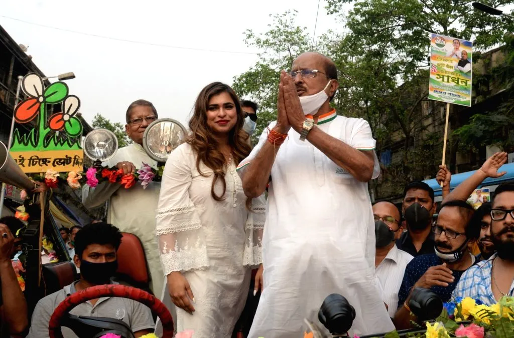 TMC candidate for Maniktala Assembly Constituency Sadhan Pande at a  election campaign ahead of ...