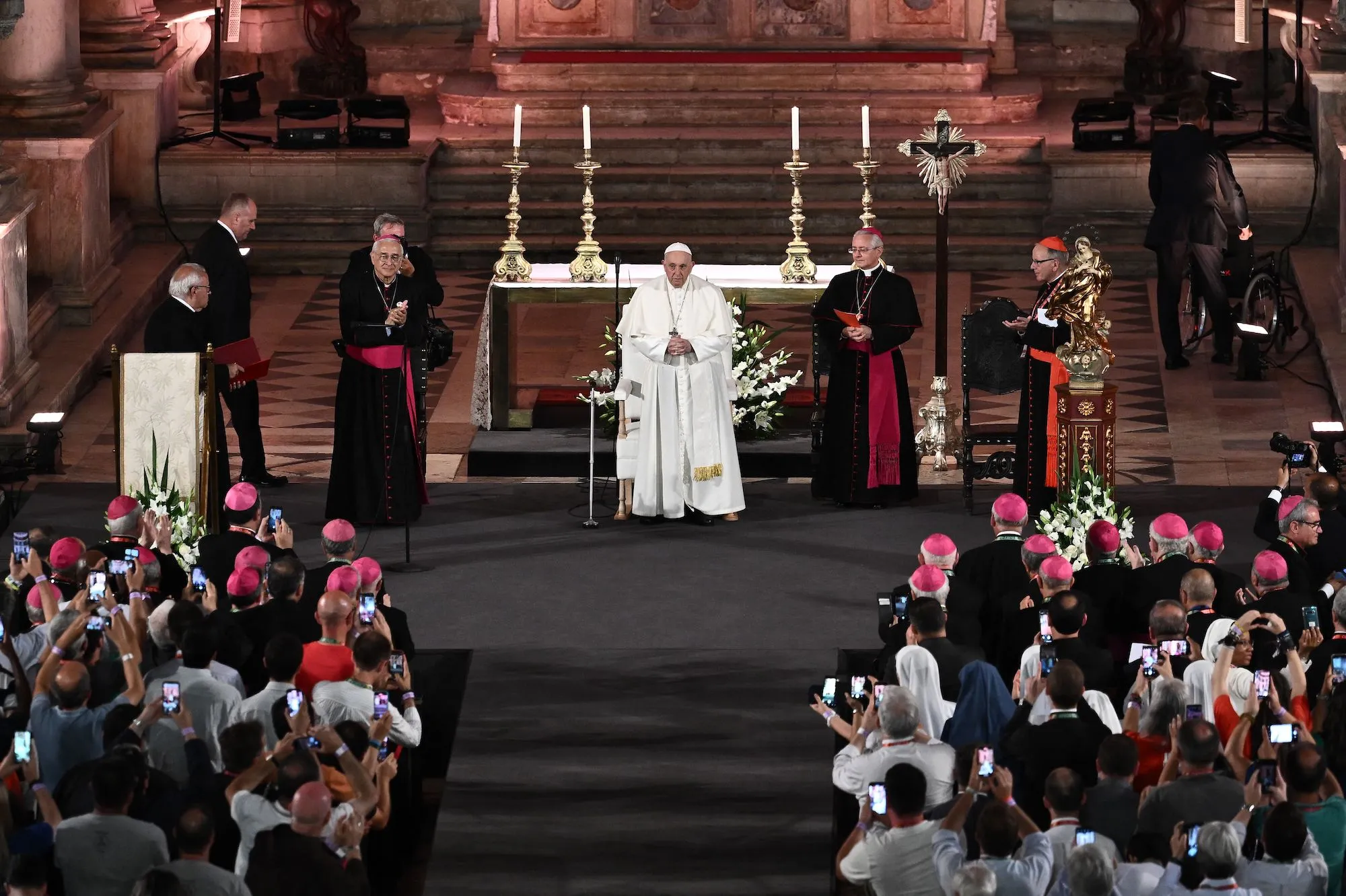 Pope Francis is seen in Lisbon on Wednesday.