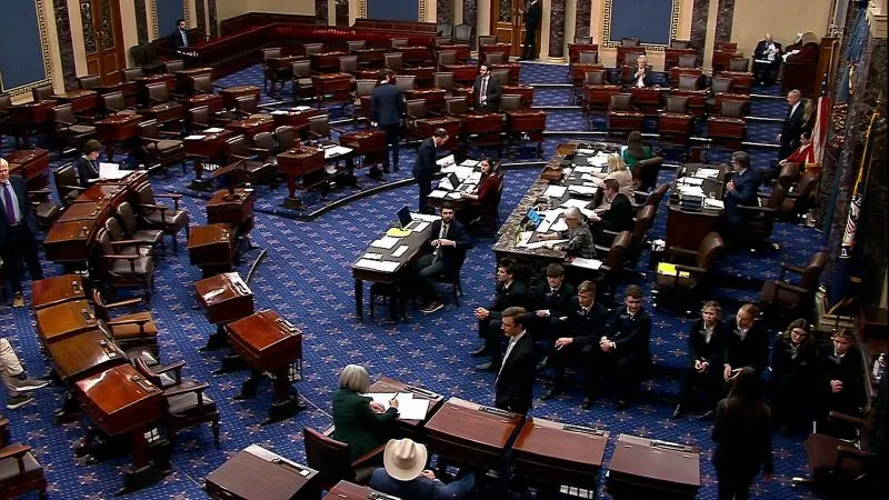 The Senate has begun voting on breaking a Democratic filibuster on the government funding bill.