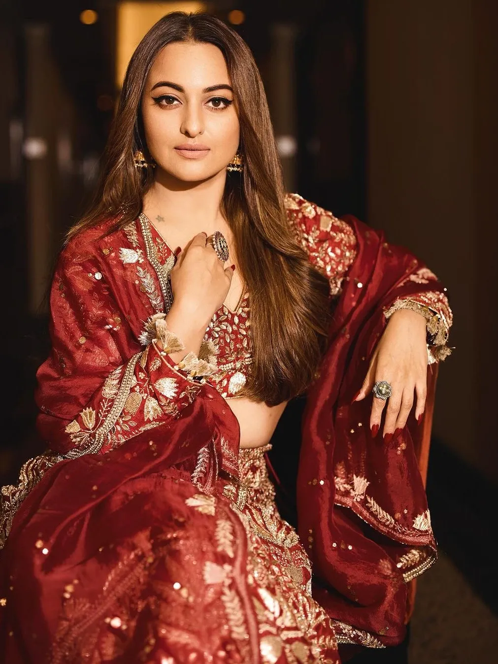 Sonakshi Sinha's red Payal Singhal lehenga took 1,000 hours to embroider |  Vogue India