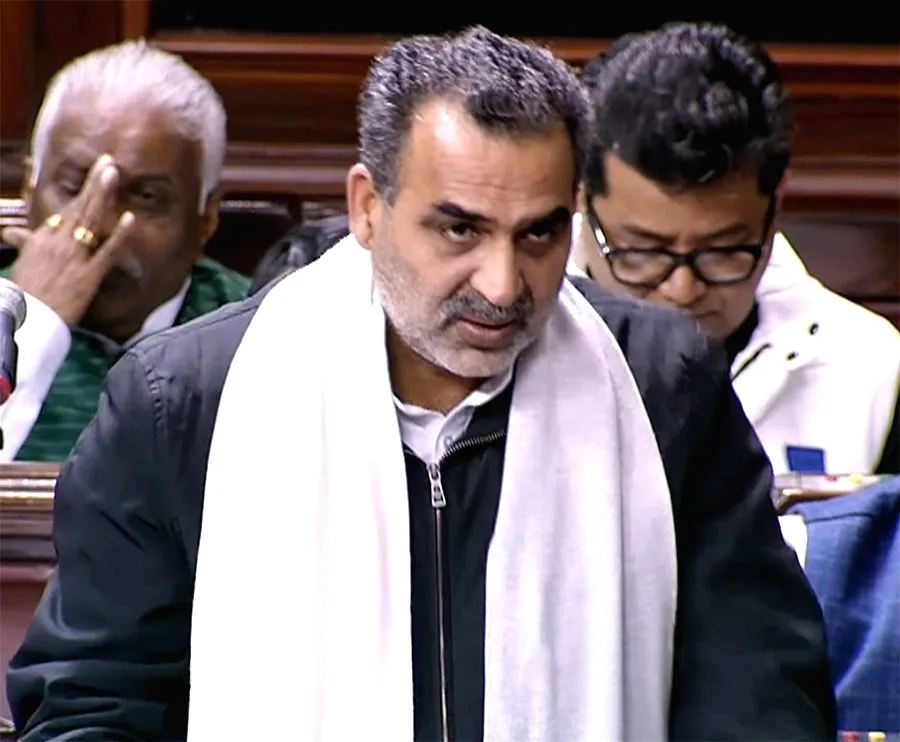 BJP MP Sanjeev Balyan speaks in the Rajya Sabha during the union budget