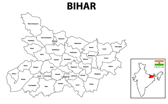 Bihar Map. Bihar District map. Bihar districts map with name labels. Bihar  map 2020. Stock Vector | Adobe Stock