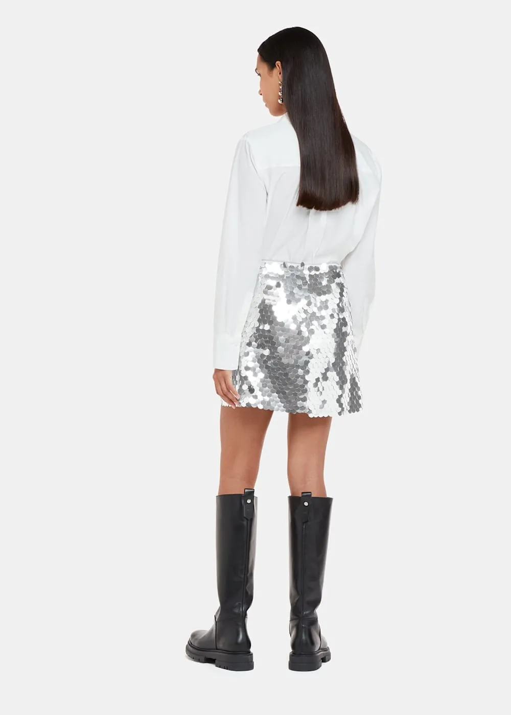 Silver Sequin A-Line Mini Skirt With Zip | Whistles | Whistles UK |