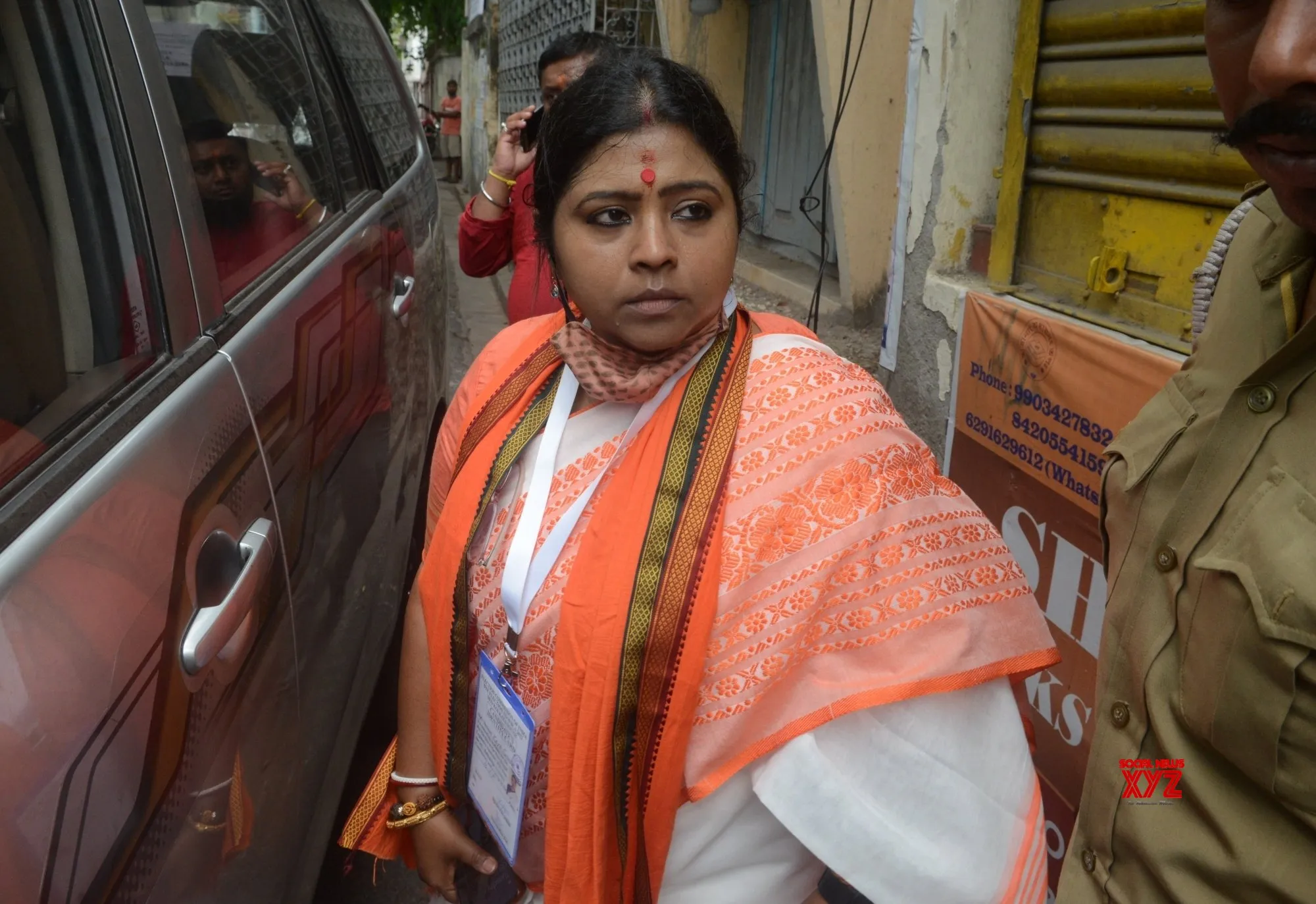 Kolkata: BJP candidate Keya Ghosh arrives to visit a polling booth #Gallery