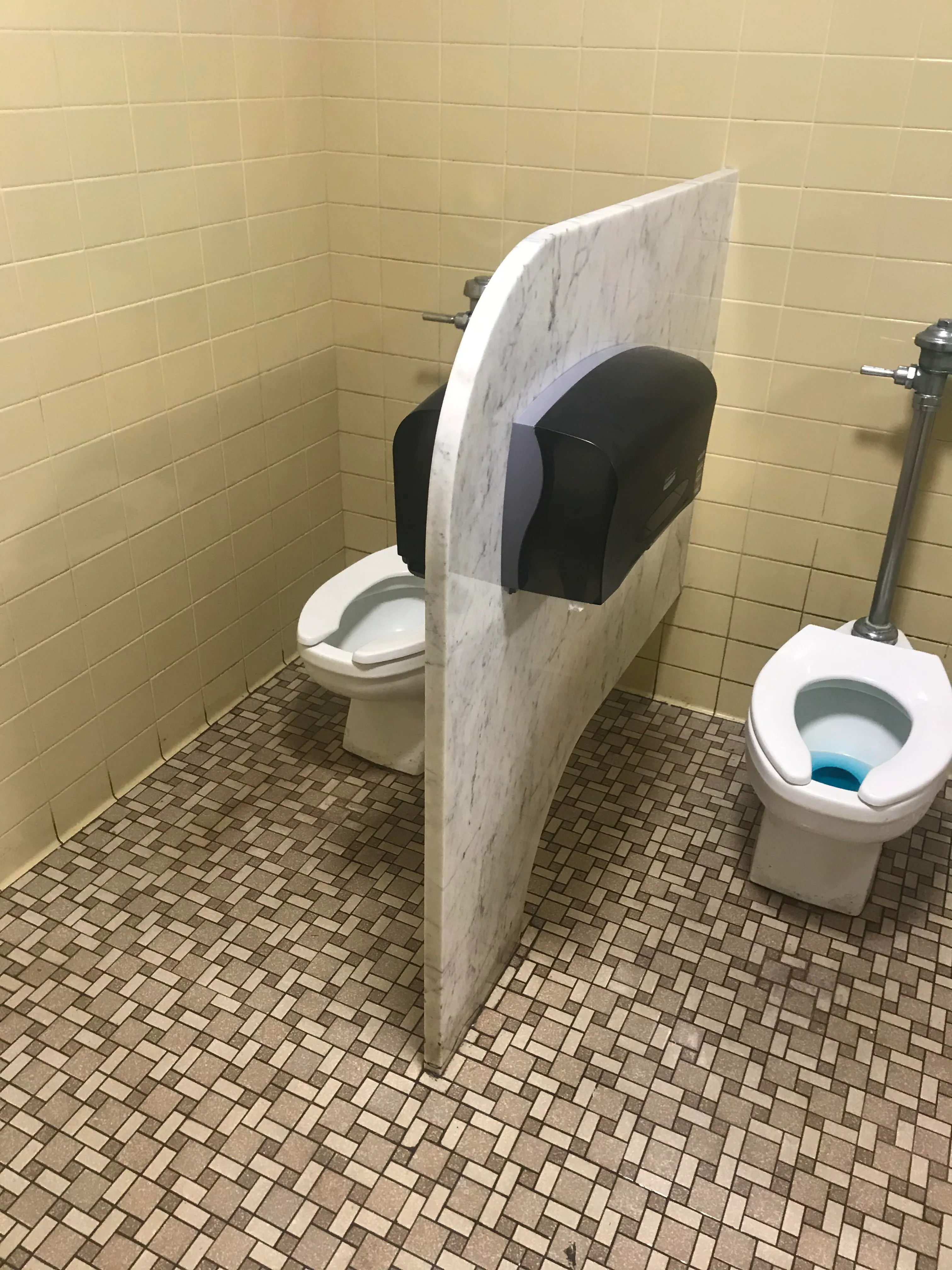 High school/Trade School bathrooms allowing no privacy in bathrooms.  (Urinals are directly in front of these toilets btw.) : r/assholedesign