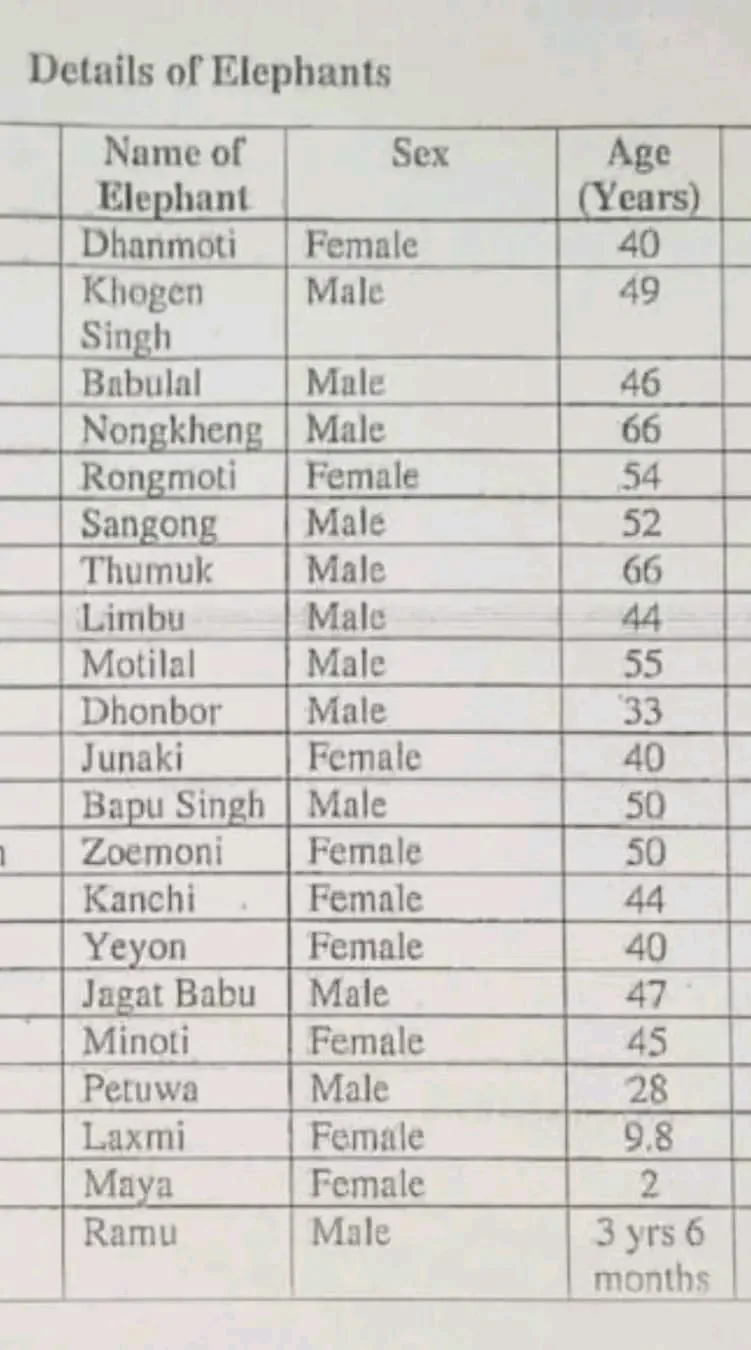 বনতাৰালৈ নিয়া হাতী সমূহৰ তথ্য
