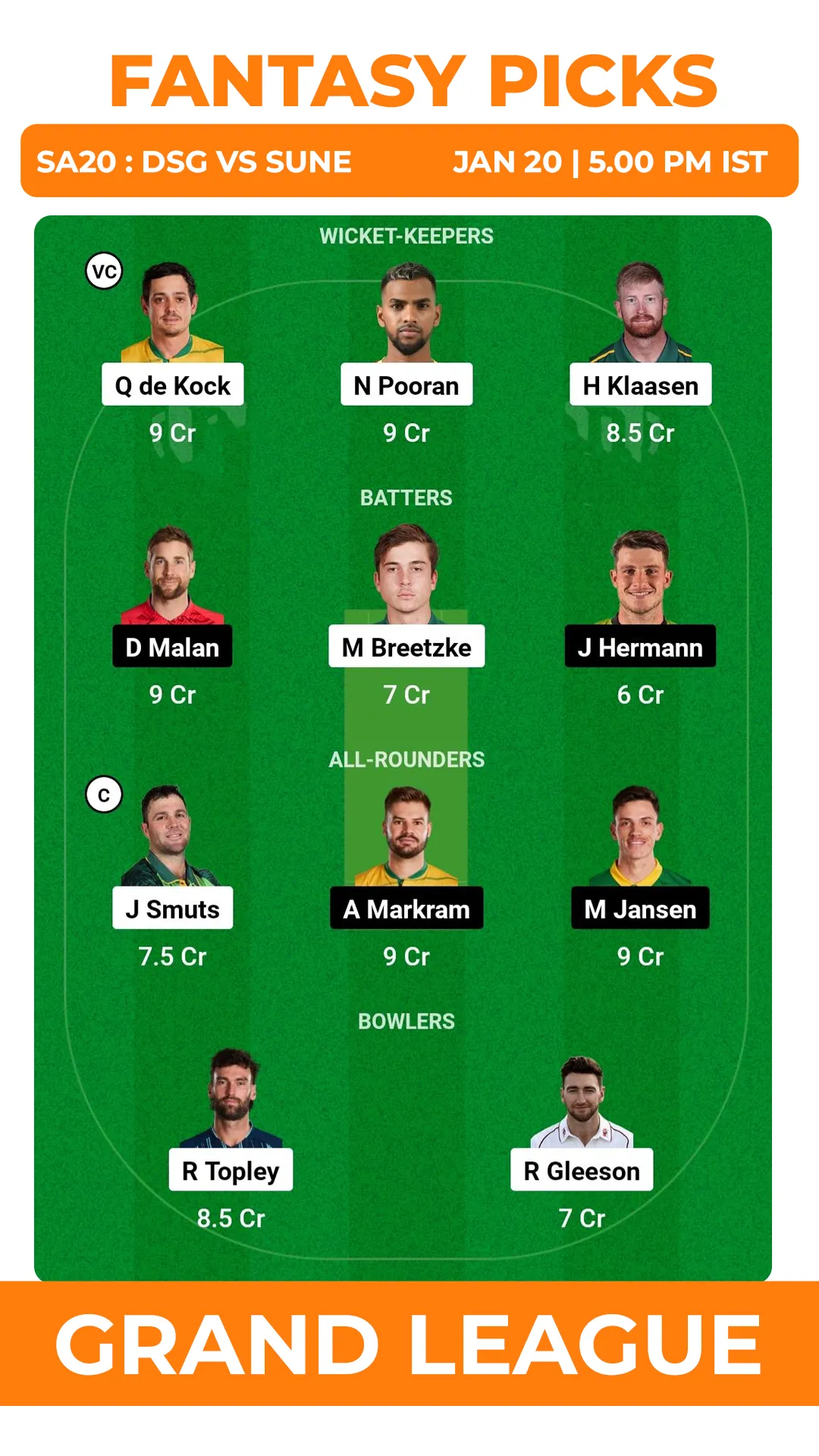 DSG vs SUNE Dream11 