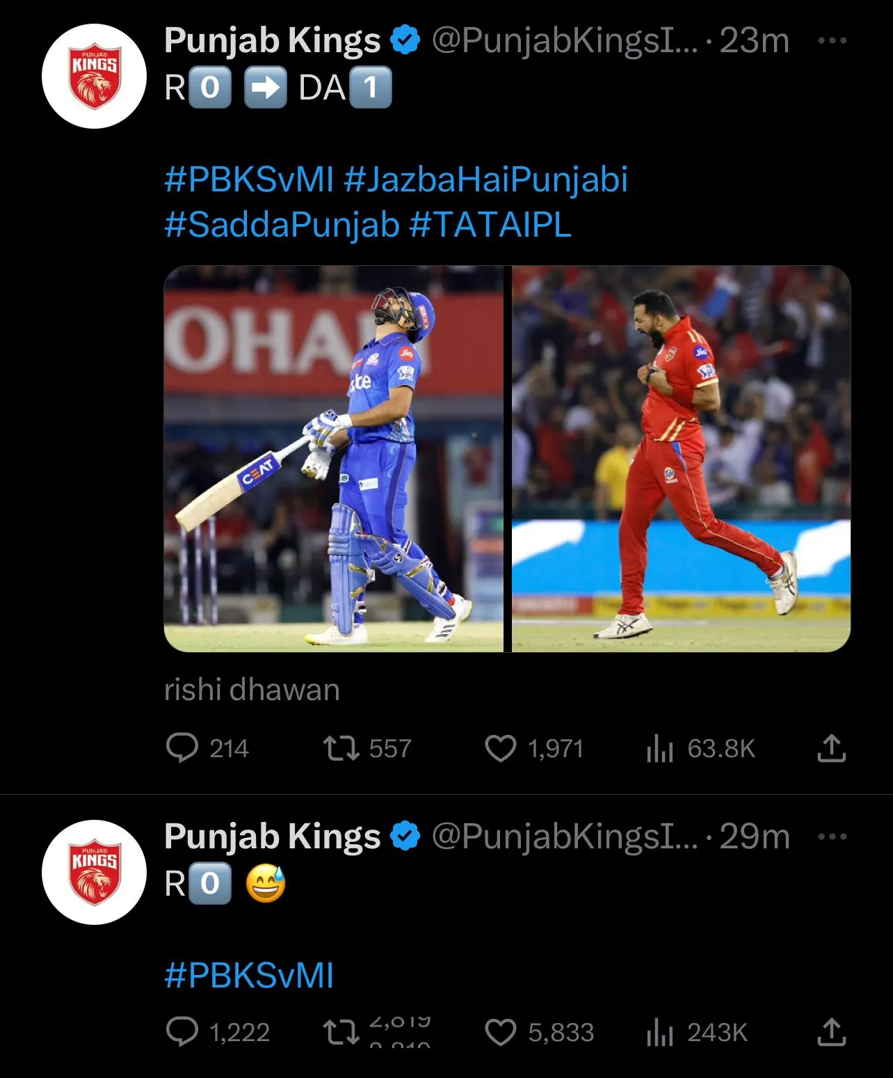 PBKS' now deleted 'R0' tweet mocking Rohit Sharma