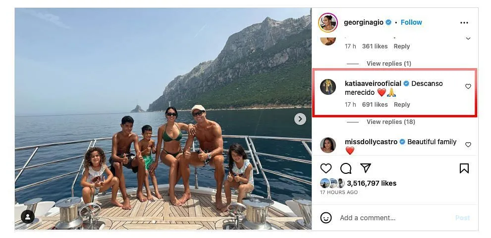 Katia Aveiro's comment on Georgina's Instagram post