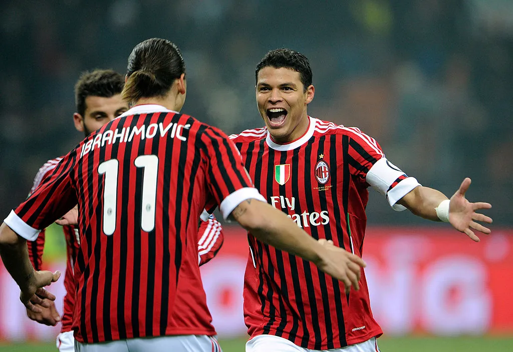 Zlatan Ibrahimovic and Thiago Silva celebrate during the Serie A match between AC Milan v AC Chievo Verona at Stadio Giuseppe Meazza on November 27, 2011 in Milan, Italy. Photo by Claudio Villa/Getty Images