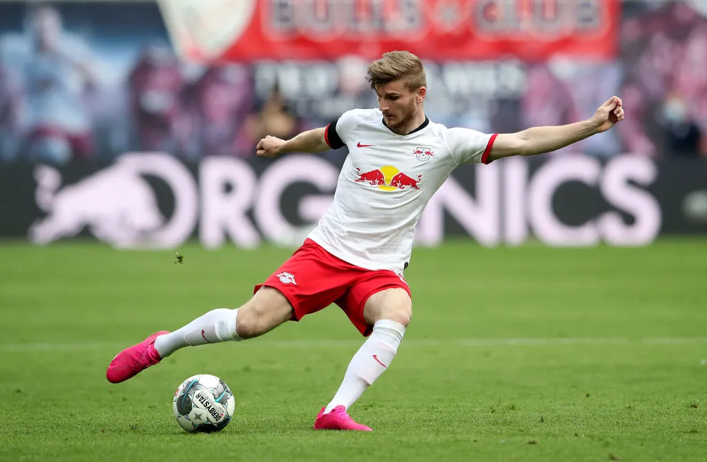 Timo Werner of Leipzig runs with the ball during the Bundesliga match between RB Leipzig and Hertha BSC at Red Bull Arena on May 27, 2020, in Leipzig, Germany. Photo by Alexander Hassenstein/Getty Images