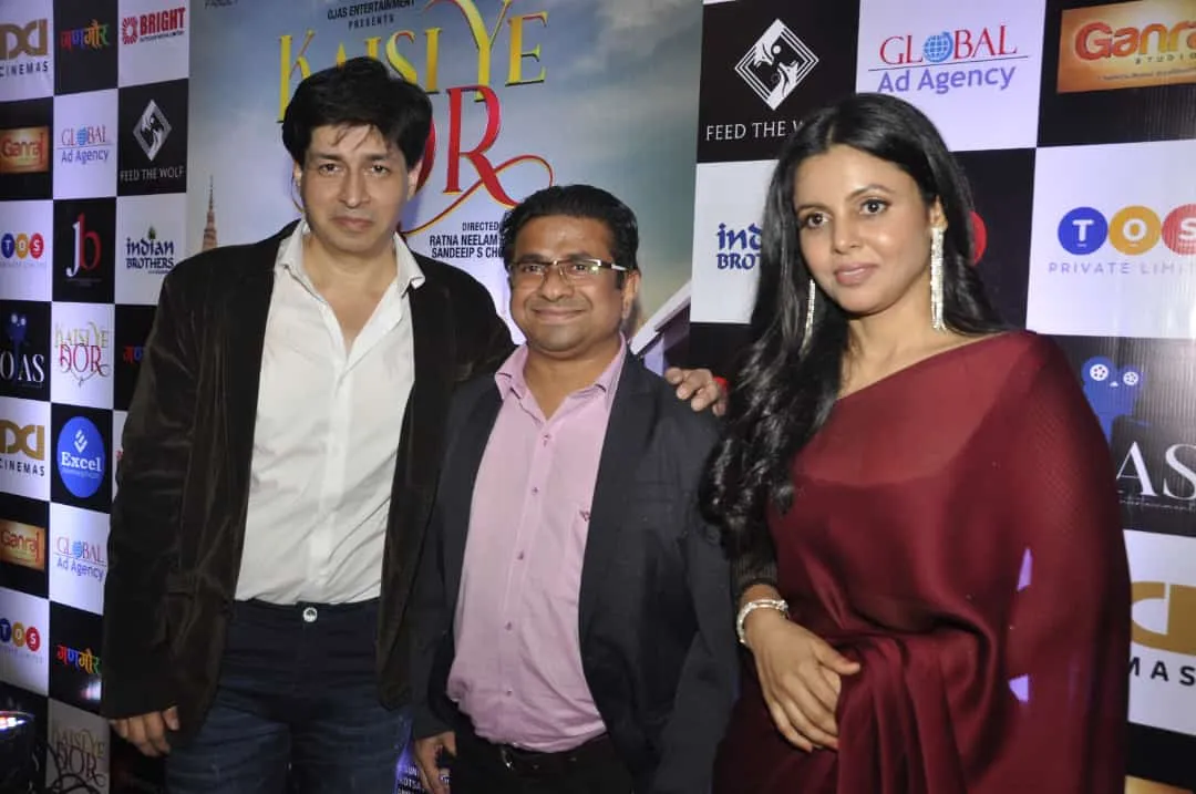 Director duo Sandeeip S Choudhary and Ratna Neelam Pandey with Sachin Jagtap at the music and trailer launch of the Hindi film 'Kaisi Ye Dor'