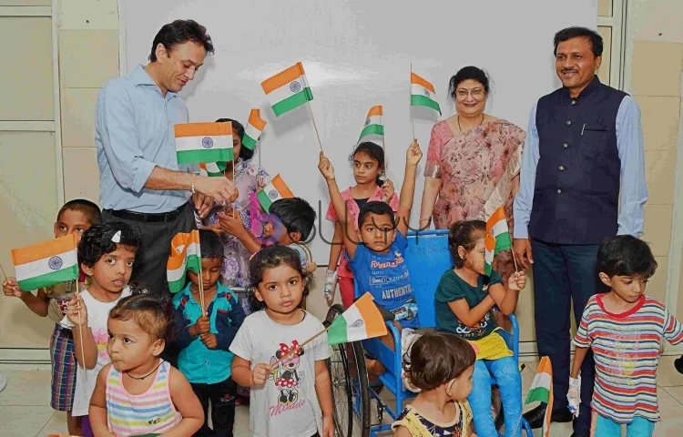 Kids celebrating independence day during cardiac screening camp at wadia Hospital