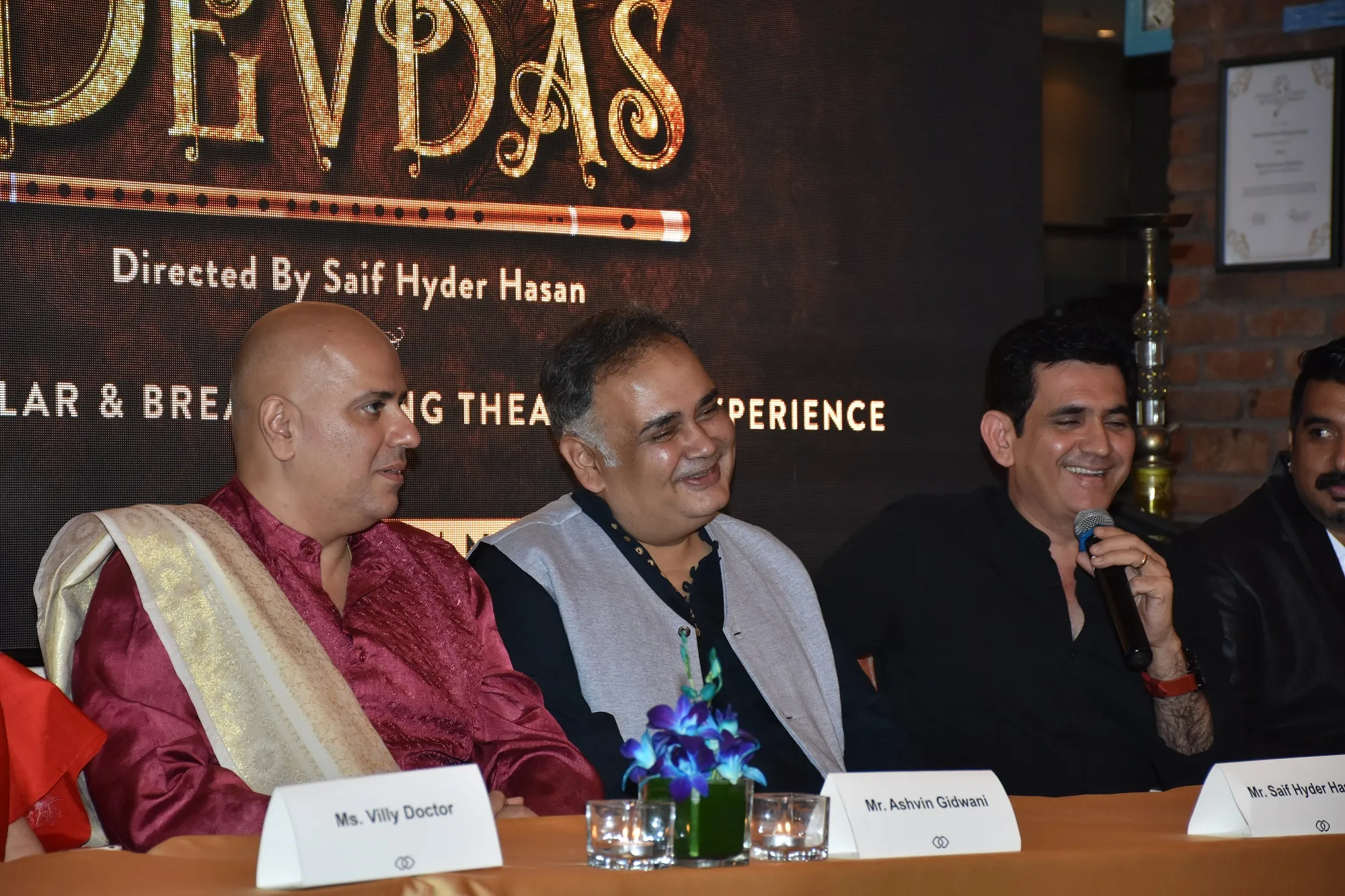 Producer Ashvin Gidwani, Director by Saif Hyder Hasan and Set & Production Designer Omung Kumar at the launch of Devdas by AGP World