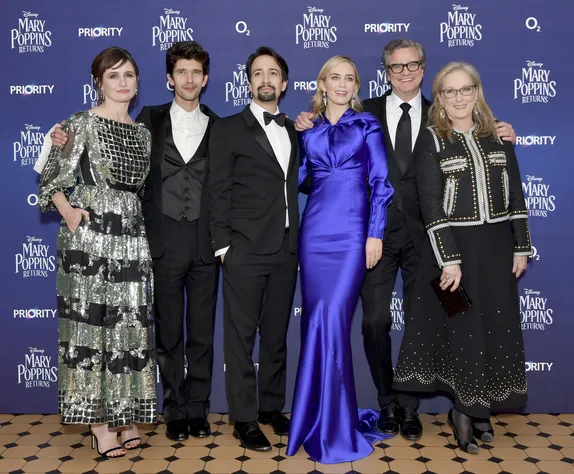 Emily Mortimer, Ben Whishaw, Lin-Manuel Miranda, director Rob Marshall, Emily Blunt, Colin Firth and Meryl Streep