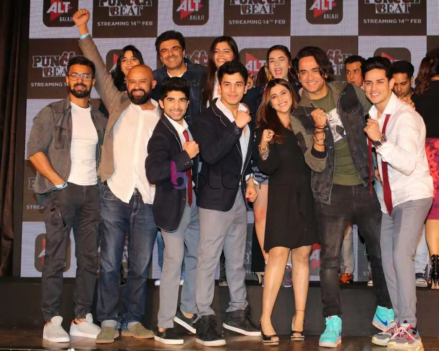 Ekta Kapoor and Puncchbeat cast with Producer Vikas Gupta at the trailer launch of Puncchbeat