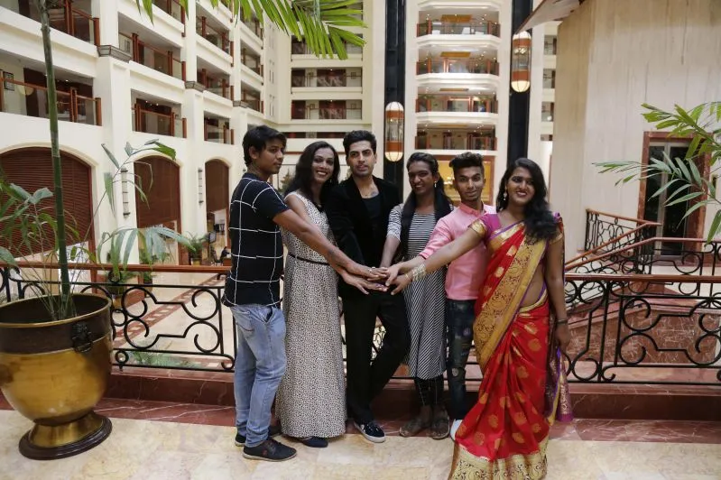 Sushant Divgikar and Dancing Queens pose for the shutterbugs at the media meet of Love Is Love 