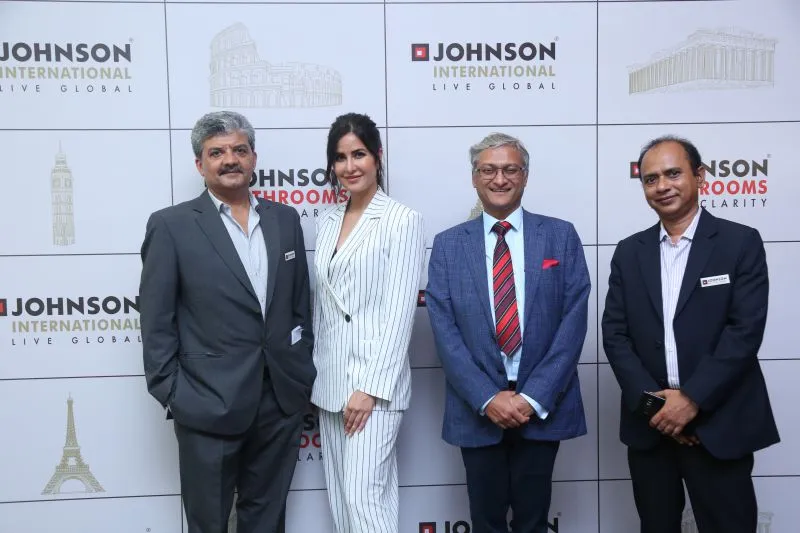 Pankaj Sharma (President - Bath & Kitchen Business, H&R Johnson), Katrina Kaif (brand ambassador of Johnson Bathrooms), Vijay Aggarwal (Managing Director, H&R Johnson) & Mr. Dinesh Vyas (Marketing head, H&R Johnson).
