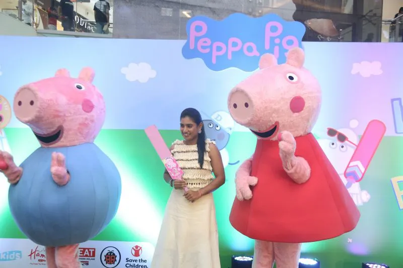 Mithali Raj at Peppa Plays Cricket Grand Finale Event with Peppa Pig and Geogre 