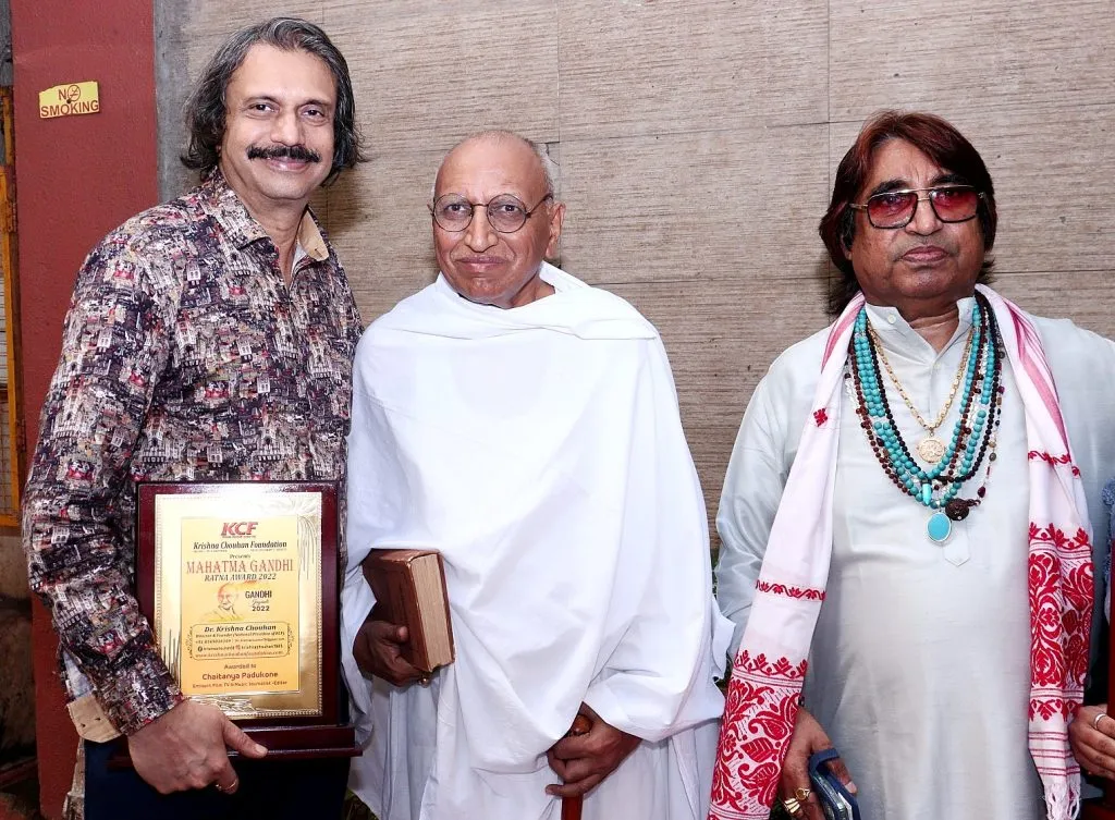 Gandhi Jayanti Chaitanya P with Gandhi dress actor and Dilip Sen