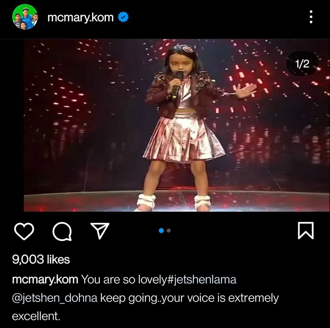 Screenshot of Mary Kom's post on her social media handle