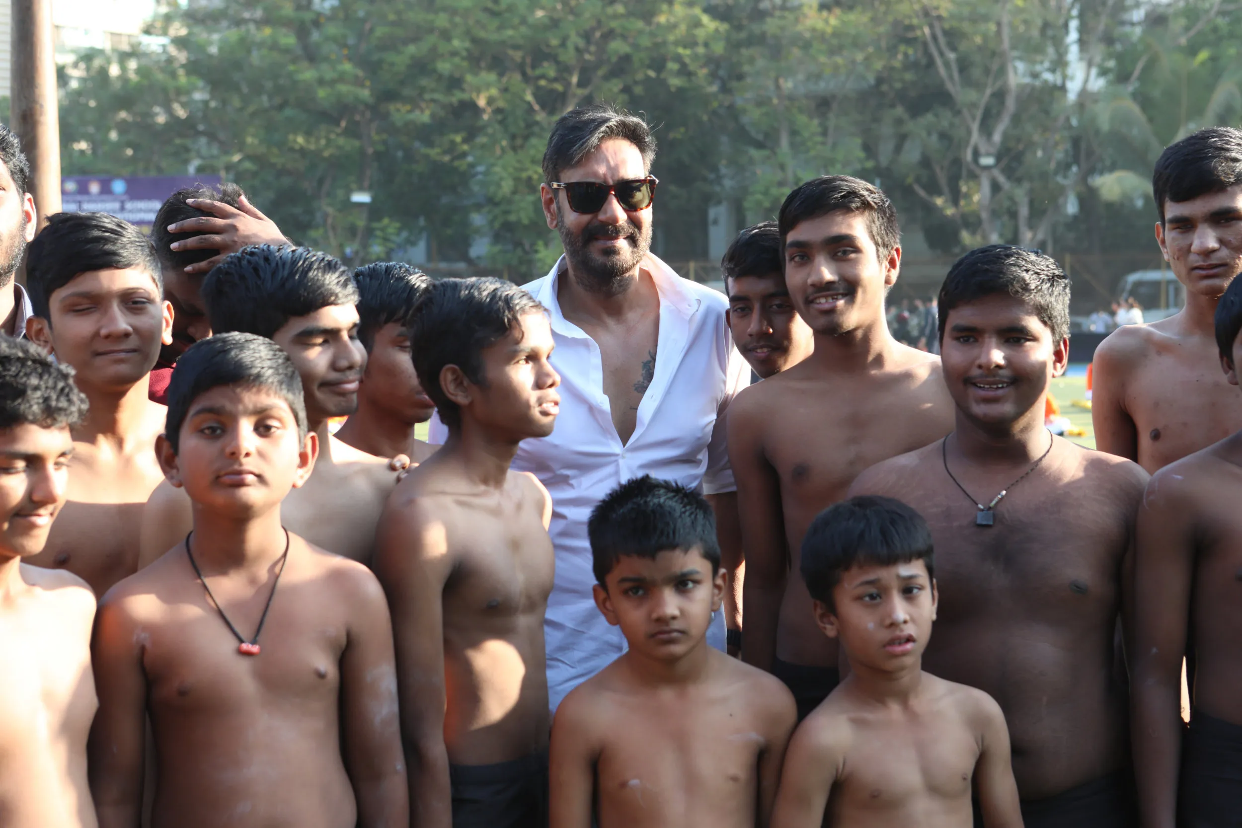 Ajay Devgn With Students From Victoria Memorial School for the blind at the Jamnabai Narsee Campus For The Differently Abled Children's Sports Day