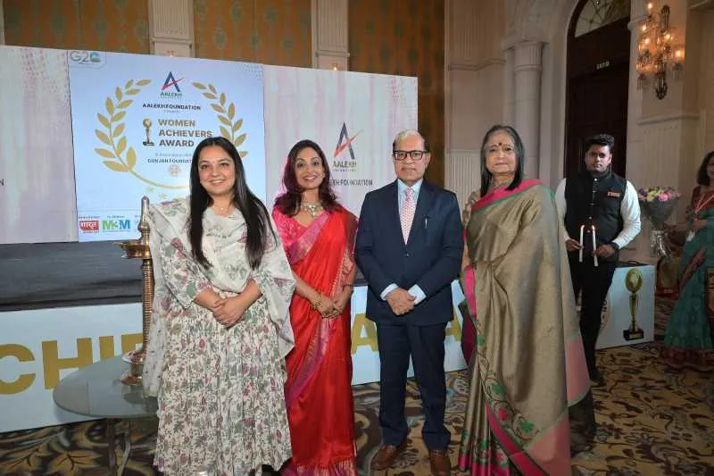 L-R Charu Pragya BJP National Media Spokesperson, Dr. Rennie Joy Founder & Managing Director Aalekh Foundation, Justice (Retd) AK Sikri, Ms. Sushma Singhvi Founder Gunjan Foundation