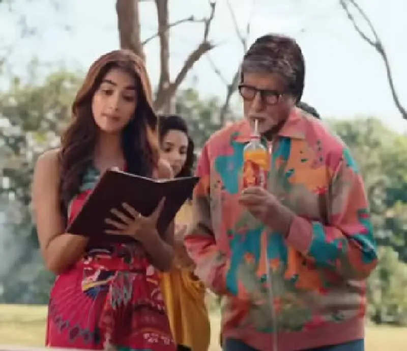 Pooja Hegde with Amitabh Bachchan in Maaza ad
