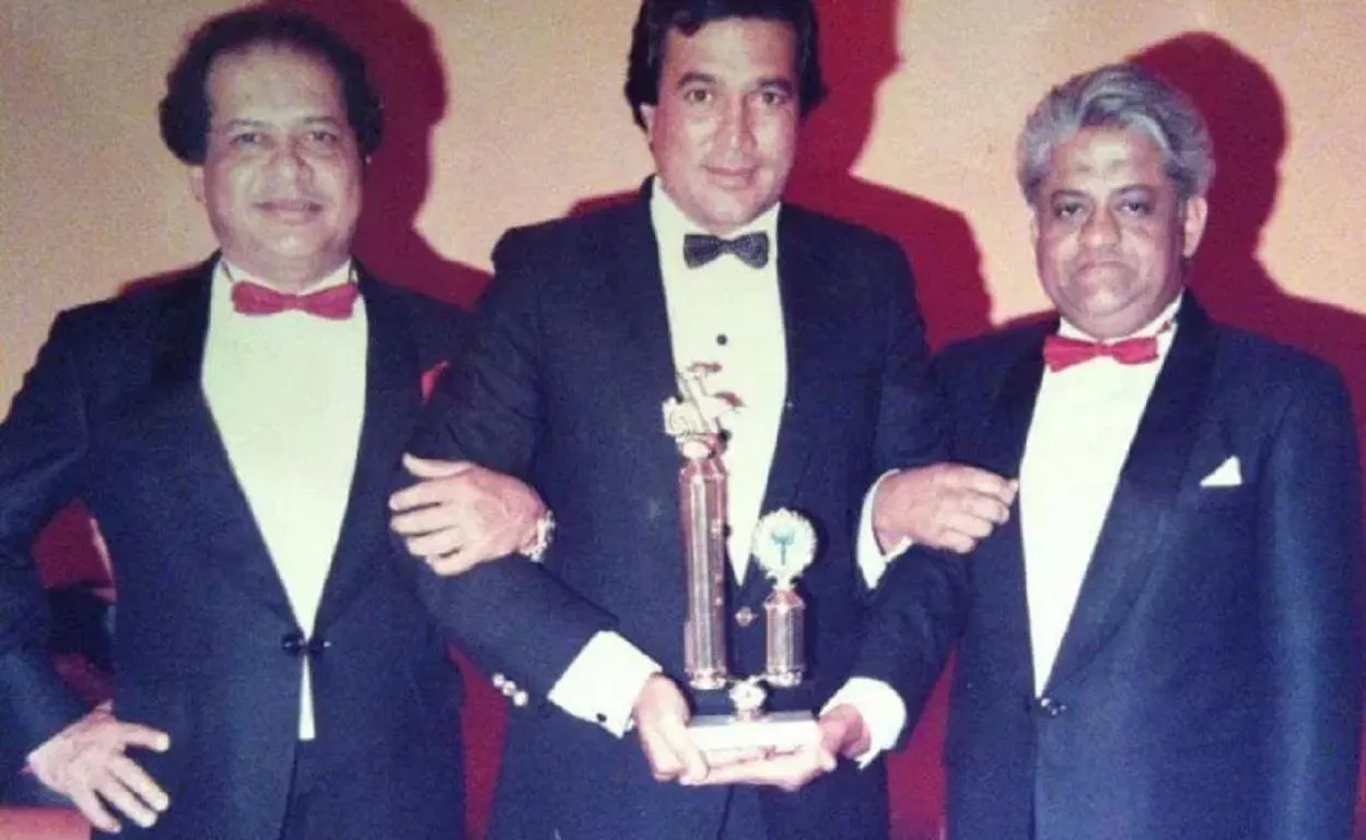 Pyarelal (right) with partner Laxmikant and superstar Rajesh Khanna (centre)