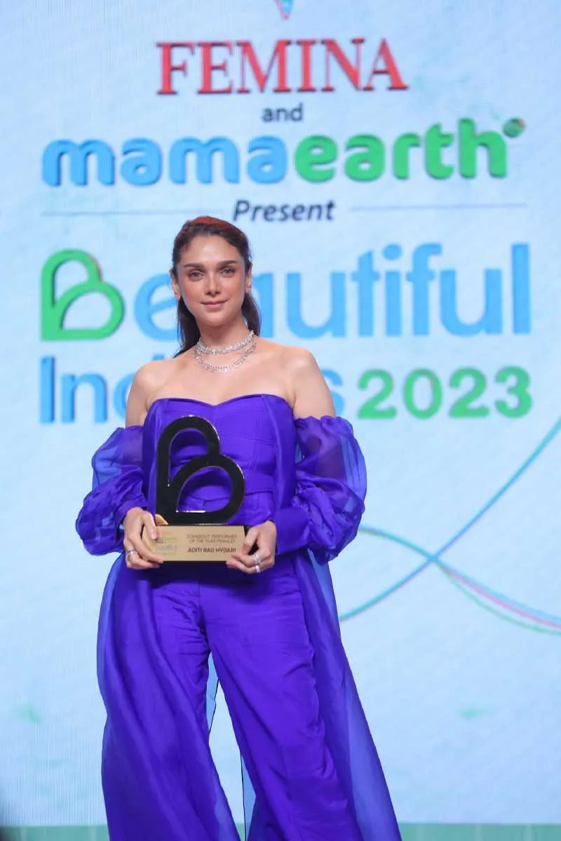 Aditi Rao Hydari wins Standout Performer of the Year (Female) award at 'Femina & Mamaearth present Beautiful Indians 2023' event in Mumbai