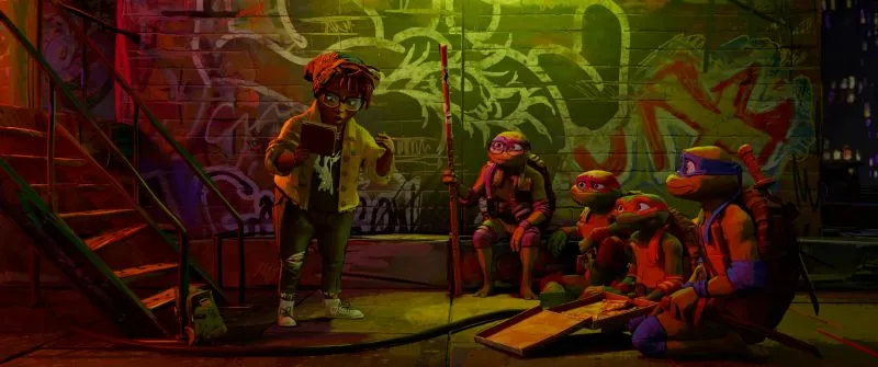 APRIL O’NEIL, DONATELLO, RAPHAEL, MICHELANGELO and LEONARDO in PARAMOUNT PICTURES and NICKELODEON MOVIES PresentA POINT GREY Production “TEENAGE MUTANT NINJA TURTLES: MUTANT MAYHEM”