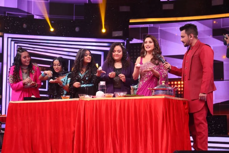 Madhuri Dixit on the sets of Sa Re Ga Ma Pa