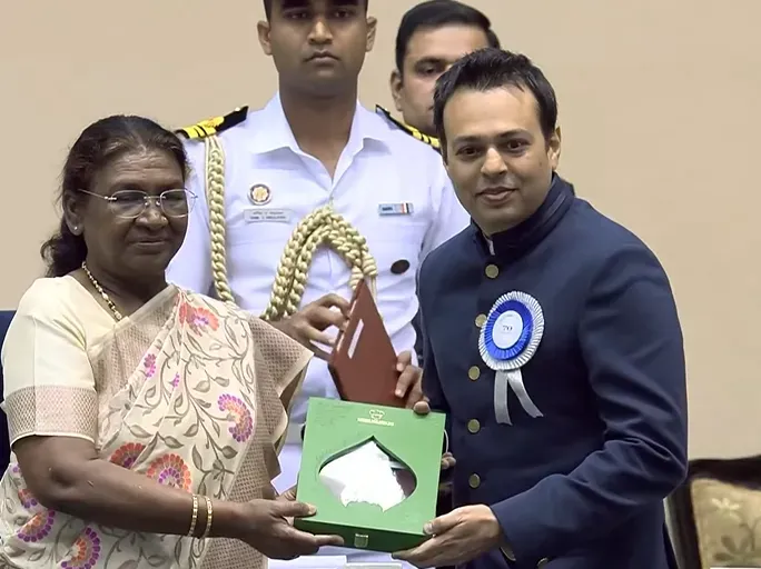 Vikram Duggal arrived to receive the National Award for Best Hindi Film for the film Gulmohar.