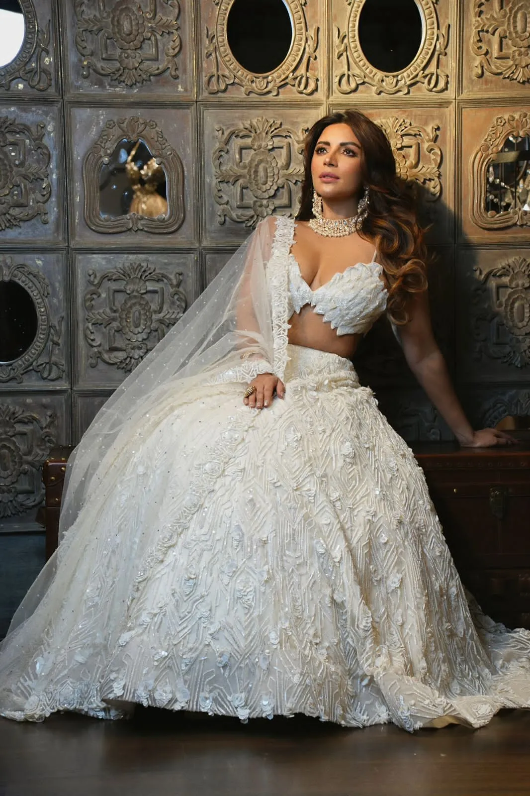 Shama Sikander Stuns in Custom White Lehenga