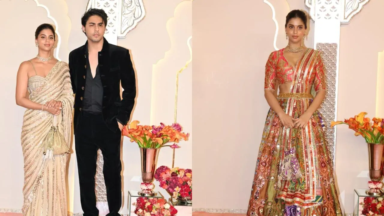 Suhana Khan repurposed her 2022 Diwali saree for the baraat look and later changed into a shimmery lehenga. 