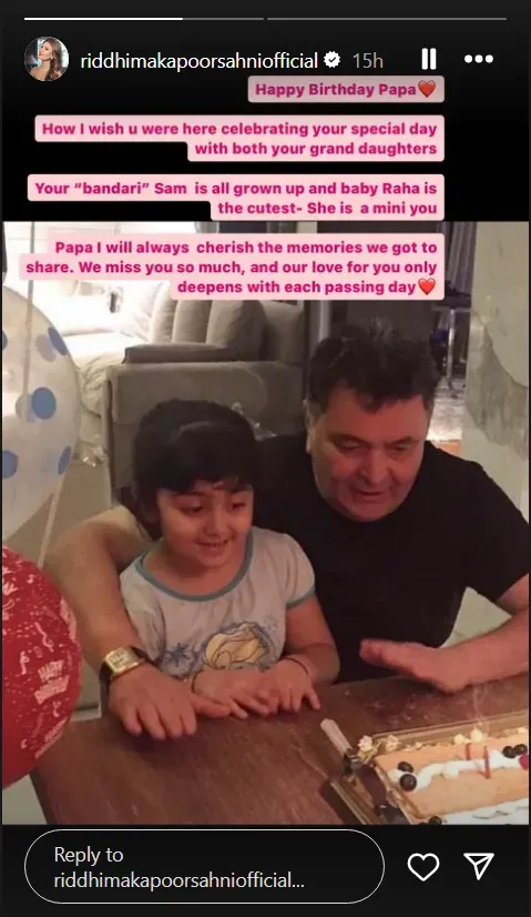 Riddhima Kapoor shared a post for her father