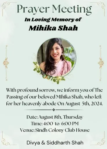 Mihika Shah died suddenly