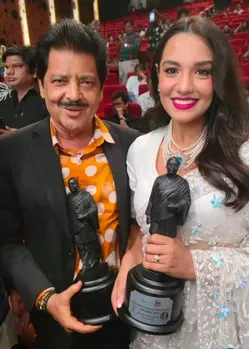 Phalke FF Awardees Udit Narayan with Nepali movies star-heroine Priyanka Karki 