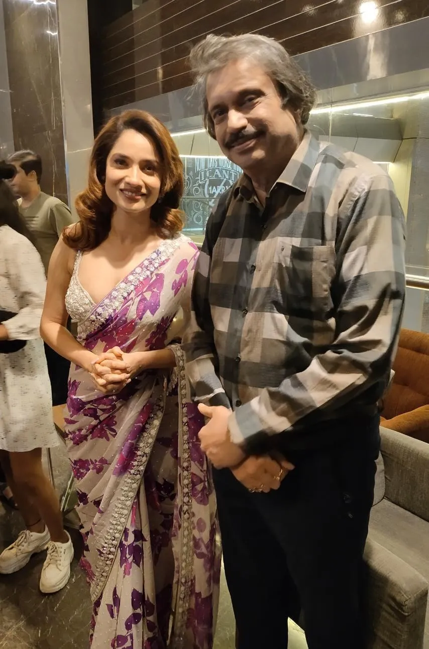 Ankita Lokhande (Yamuna-bai)  with Chaitanya Padukone at Veer Savarkar movie press-show